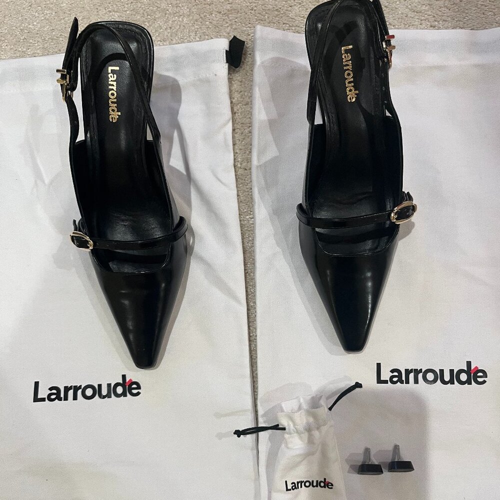Larroude Ines Pump in Black Leather- size 6.5